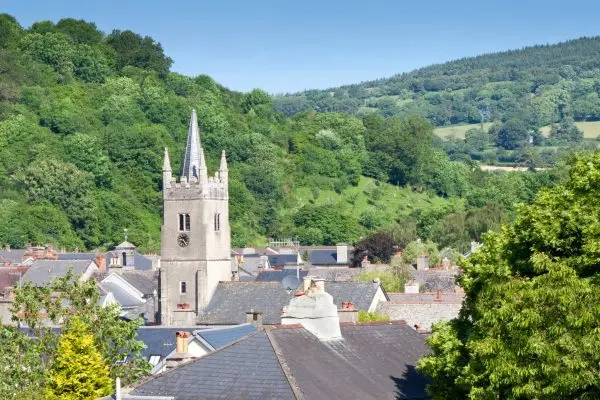 Elevated view of the Devonshire town of Ashburton, Dartmoor.